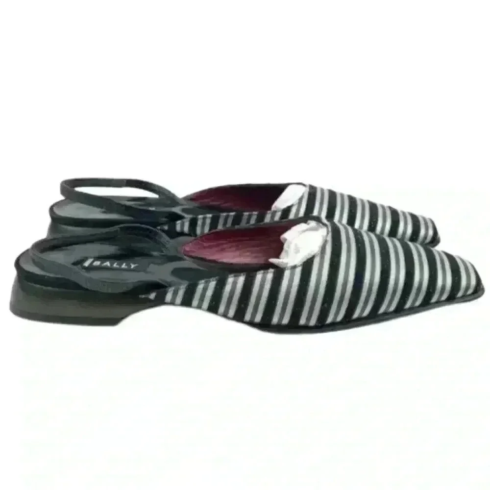 New Bally Flats Sz 7 Black Pewter Metallic Striped